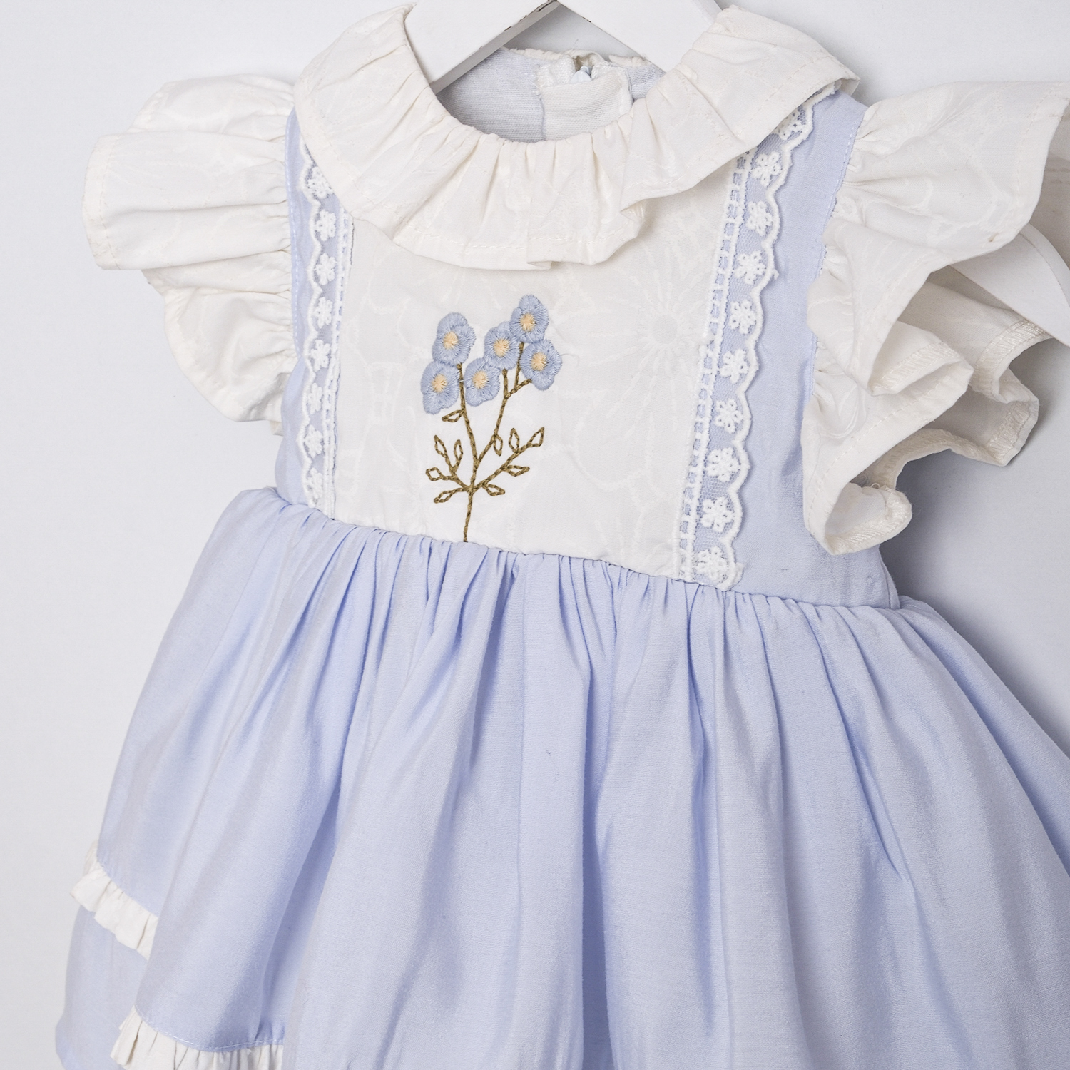 Fisto Yaka Nakışlı Mavi Elbise - Görsel 3