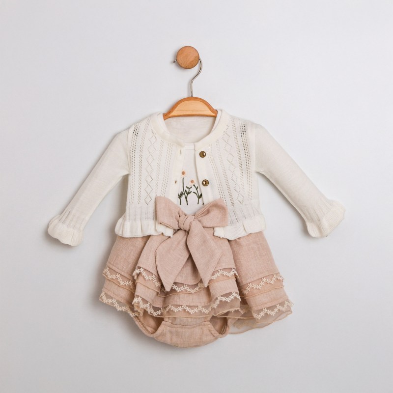 Papatya Nakışlı Hırkalı Keten Takım