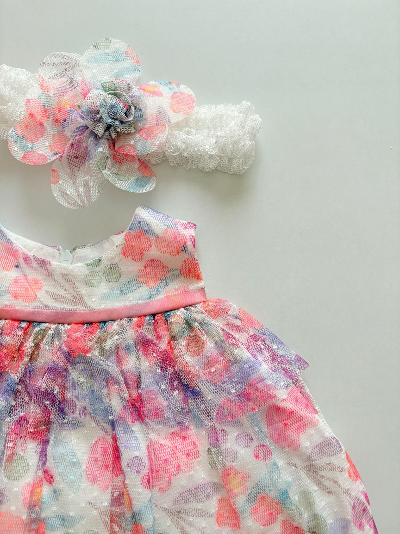 Aksesuarlı Çiçek Desen Tüllü Elbise - Görsel 3