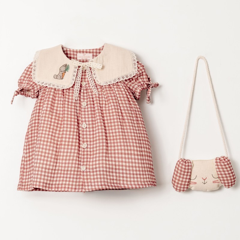 Vişne Tavşan Çantalı Pitikare Müslin Elbise