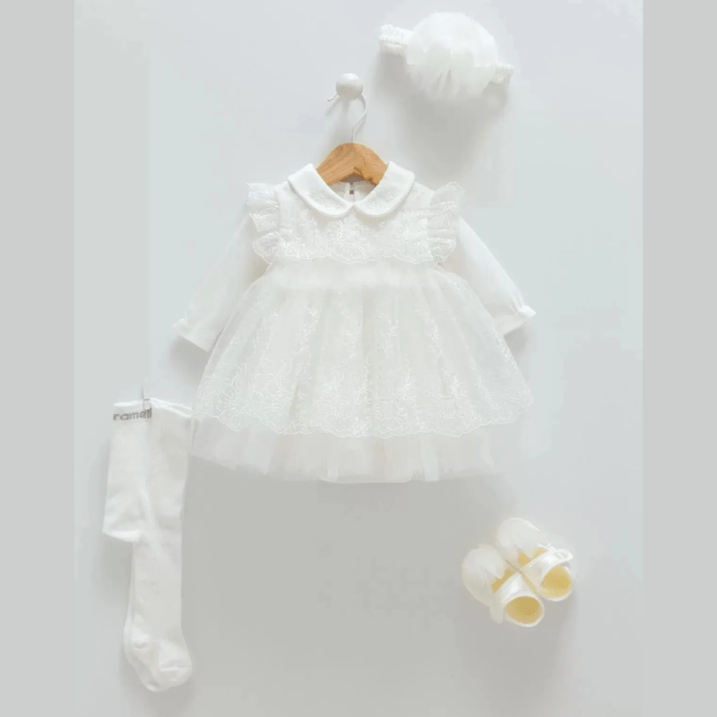 Bebe Yaka Nakışlı Güpürlü Mevlit Seti