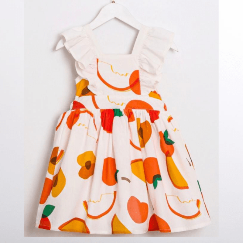 Şeftali Desen Askılı Elbise