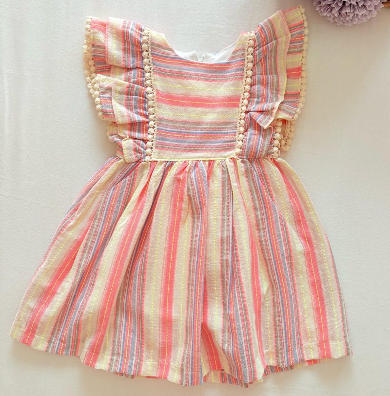 Panço Çizgili Volanlı Elbise