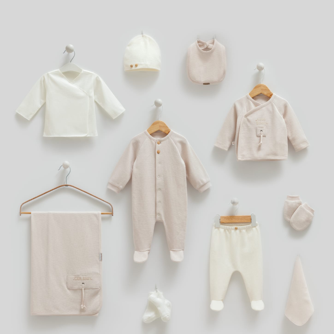 Erkek Bebek Bej 10lu Yenidoğan Set