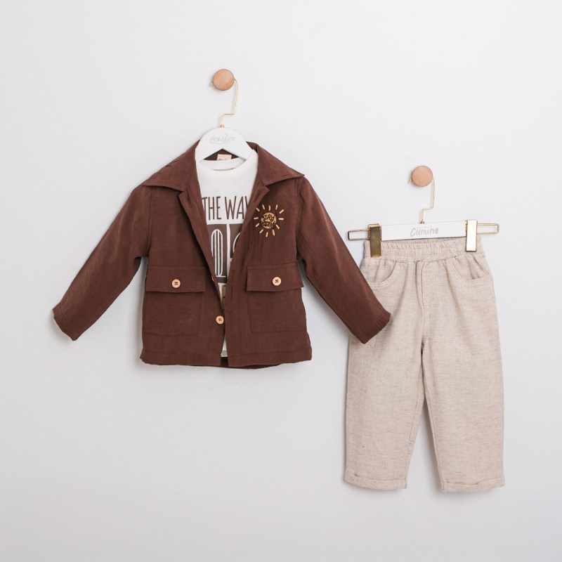 Kahve Tensel Ceketli Keten Takım