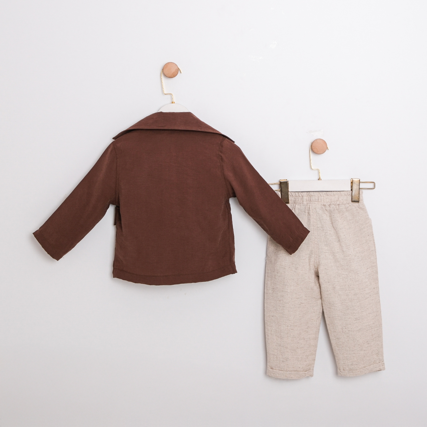 Kahve Ceketli 3lü Keten Takım - Görsel 2