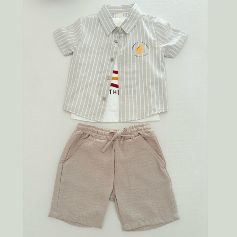 Çizgili Gömlekli Keten Takım