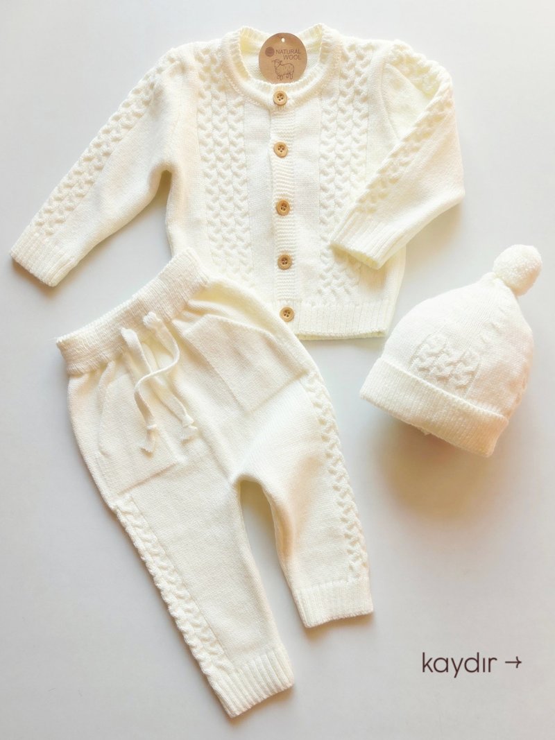 Kız/Erkek Bebek Saç Örgü Triko Set (3 Renk)
