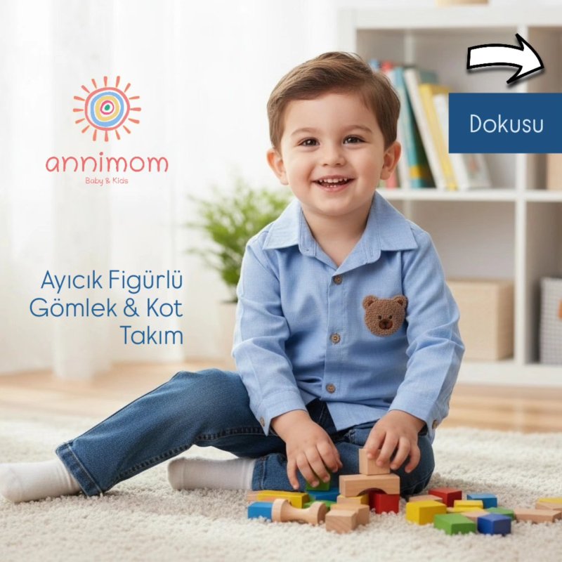 Ayıcık Aplikeli Kot Takım