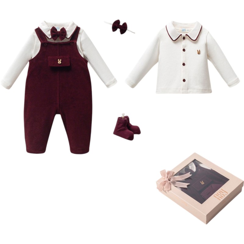 Bordo Kadife Erkek Tulumlu 4lü Set