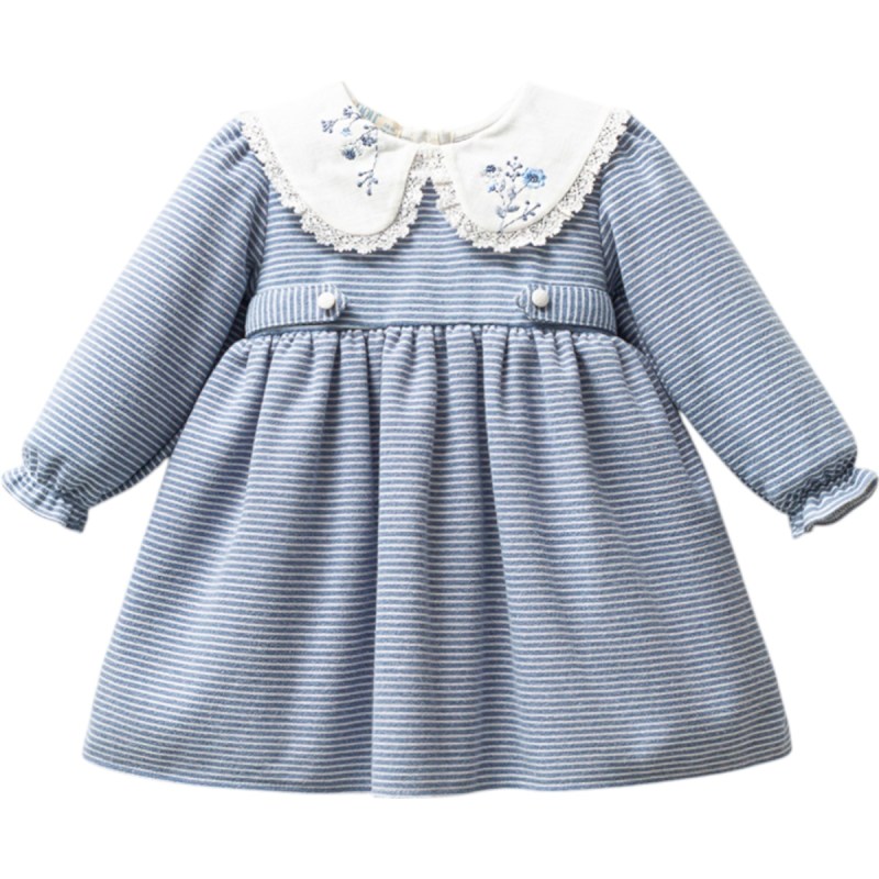 Nakışlı Yaka Çizgili Kışlık Elbise