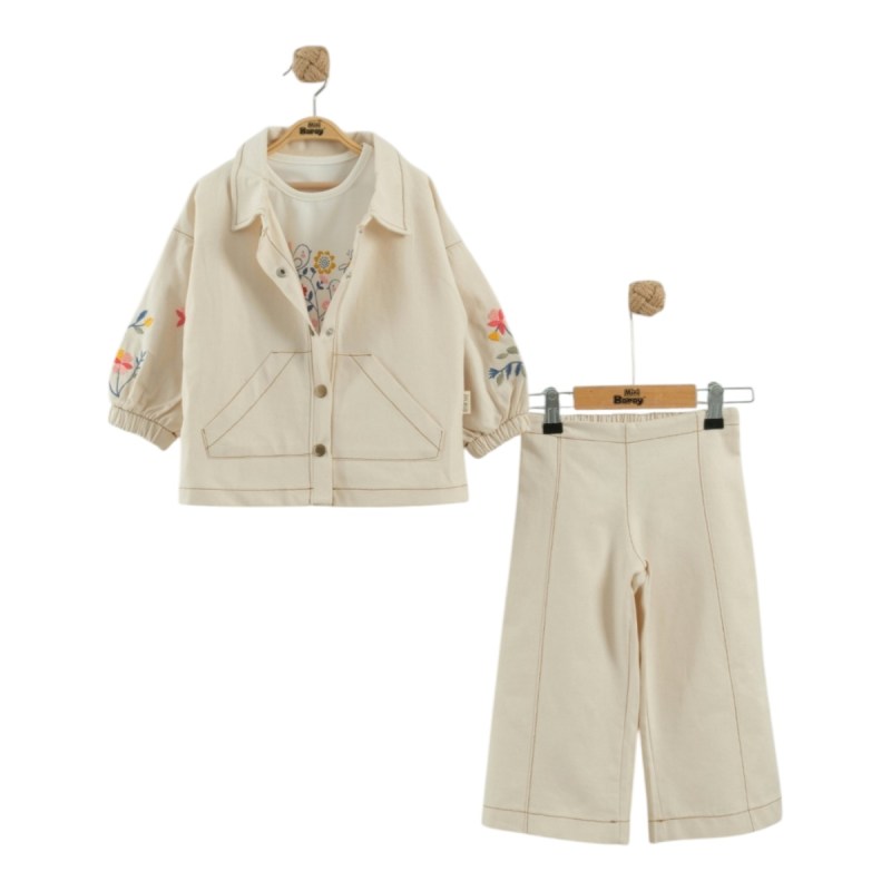 Nakışlı Balon Kol Gabardin Takım