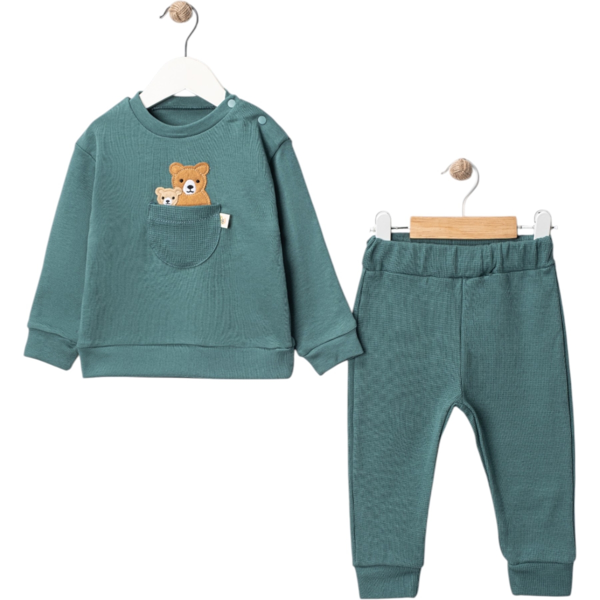 Ayıcık Figürlü %100 Pamuk Takım (4 Farklı Renk Seçeneği Mevcut) - Görsel 2