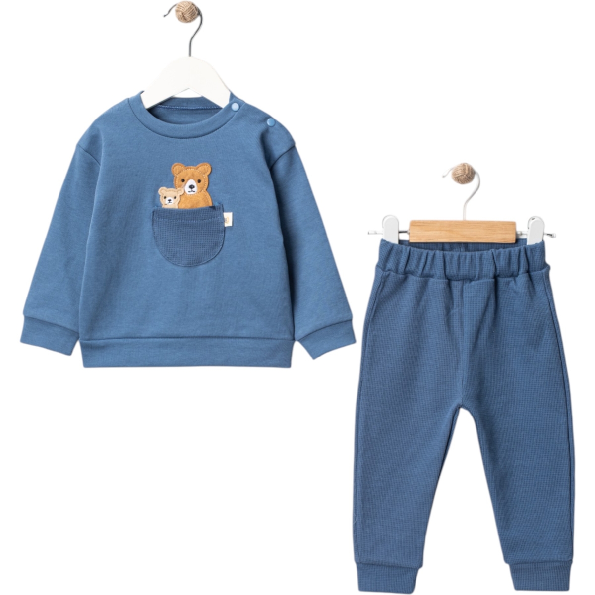 Ayıcık Figürlü %100 Pamuk Takım (4 Farklı Renk Seçeneği Mevcut)