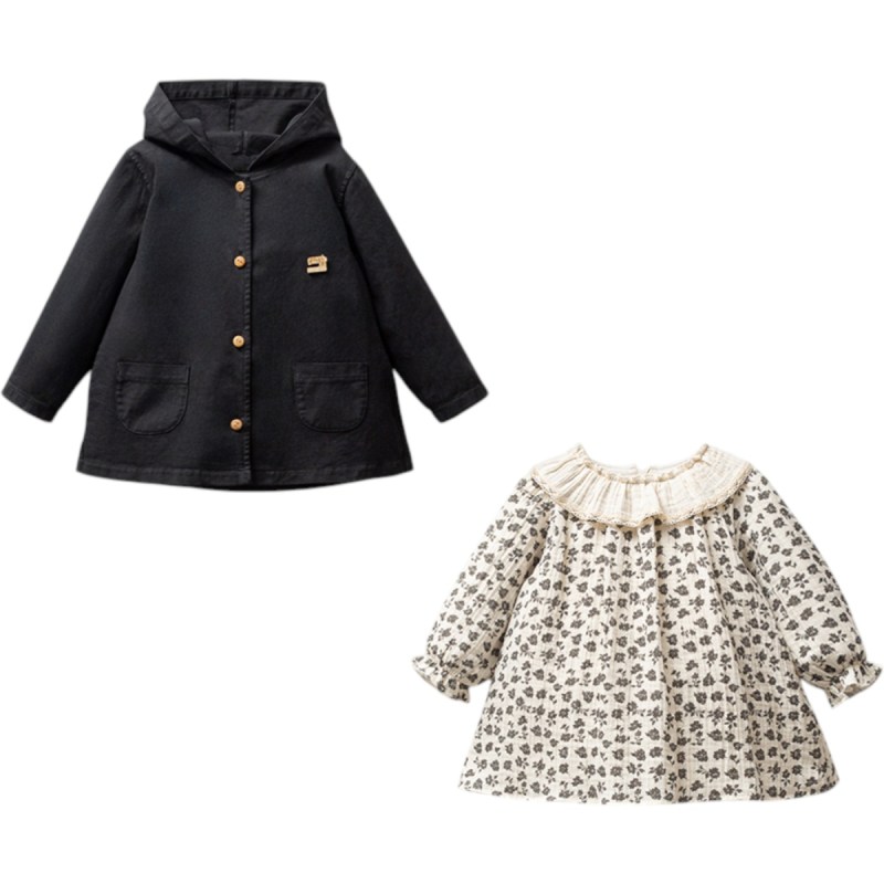 Kapşonlu Ceketli Müslin Elbise Takım