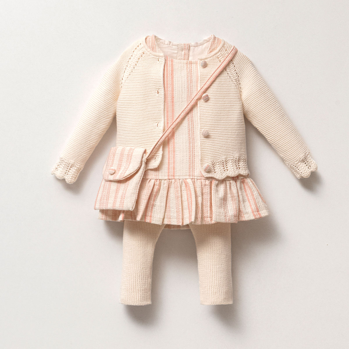 Çantalı Keten Elbiseli 4lü Triko Set