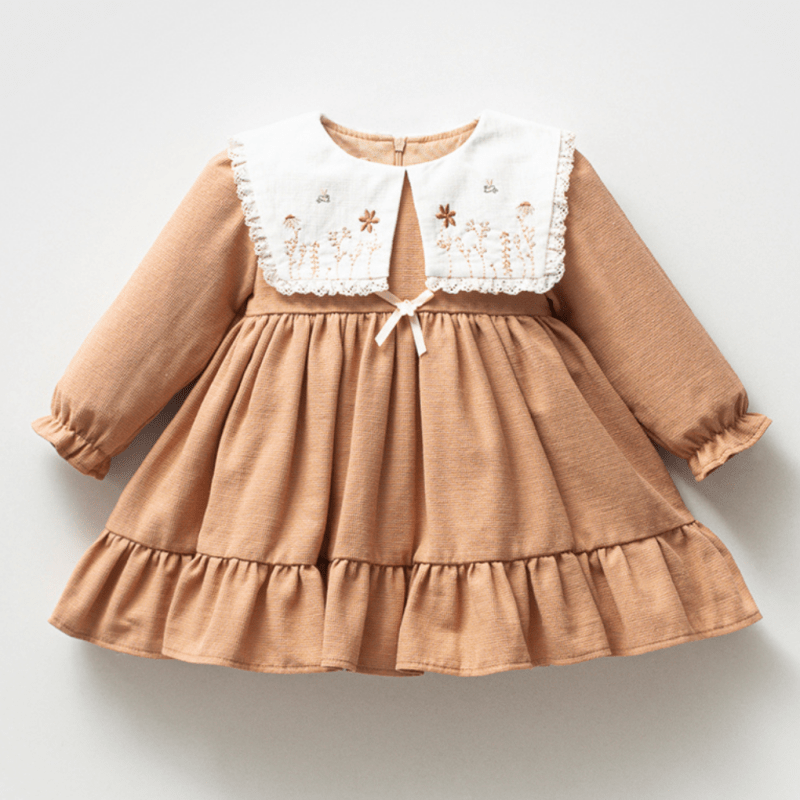 Nakışlı Yaka Dokuma Elbise