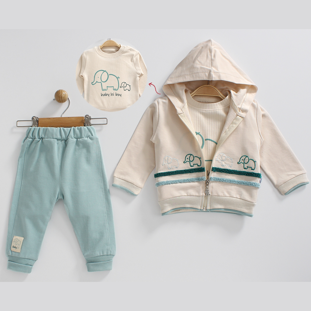 Kapşonlu Fil Figürlü %100 Pamuk Takım (2 Farklı Renk Seçeneği Mevcut)