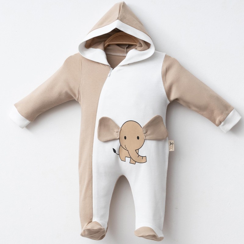 Fil Figürlü Kapşonlu Patikli Tulum