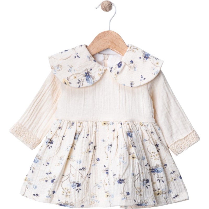 Çiçek Desen Fistolu Müslin Elbise