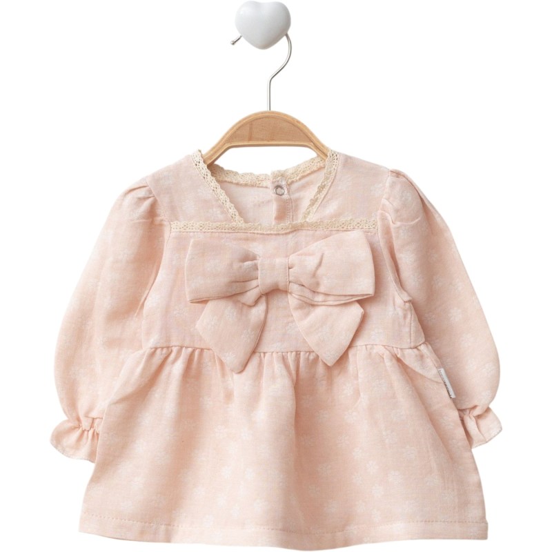 Fiyonklu Papatya Desen Dantel Detaylı Müslin Elbise