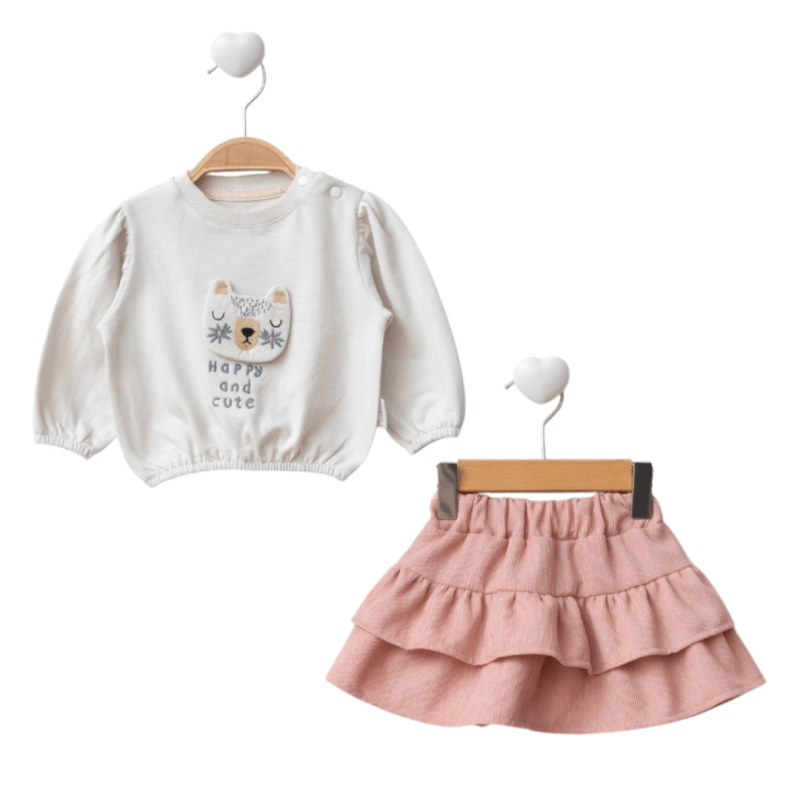 Kedi Figürlü Kadife Etekli Takım